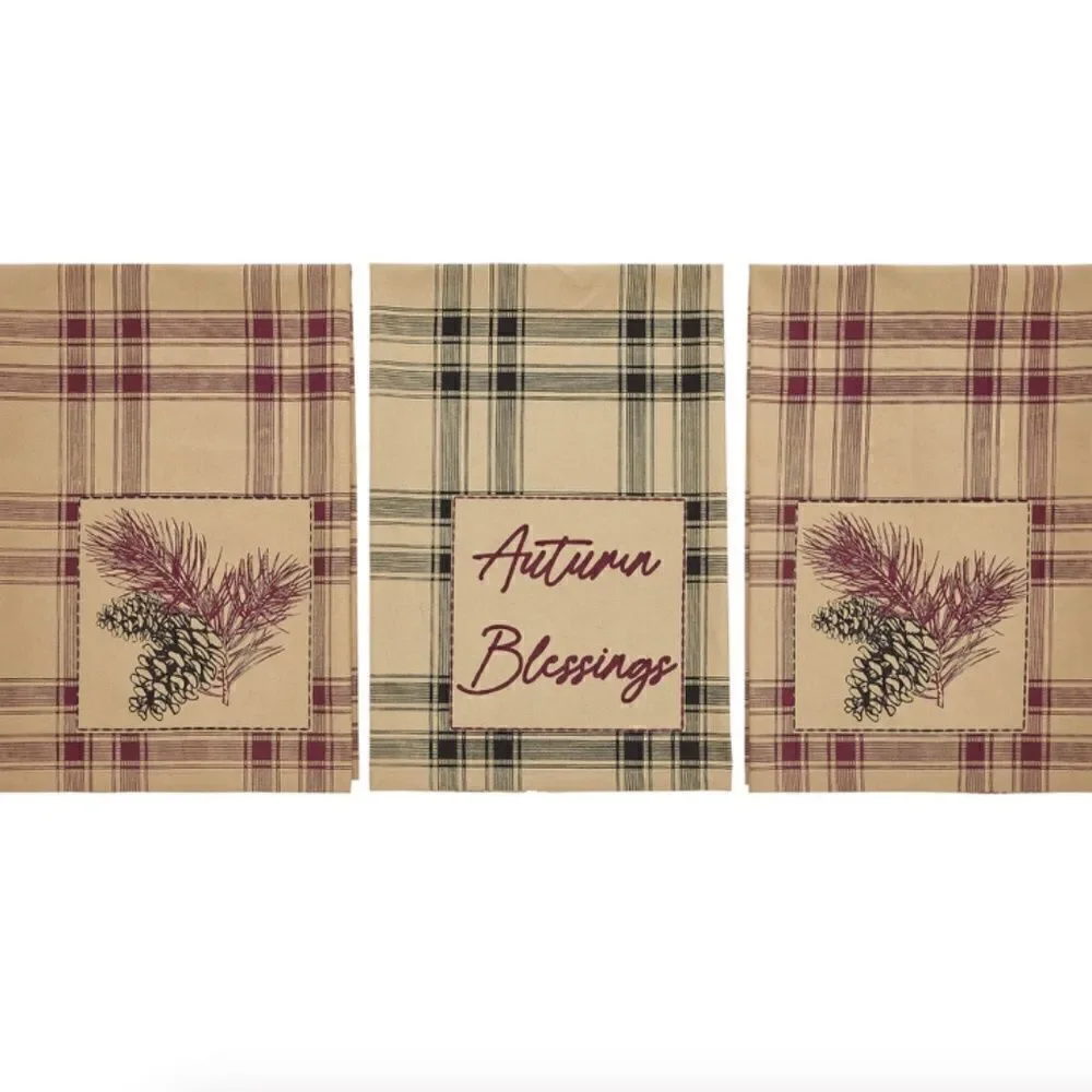 Farmhouse Pine Cone Tea Towel Set Country Kitchen Cottagecore Fall Autumn Bold